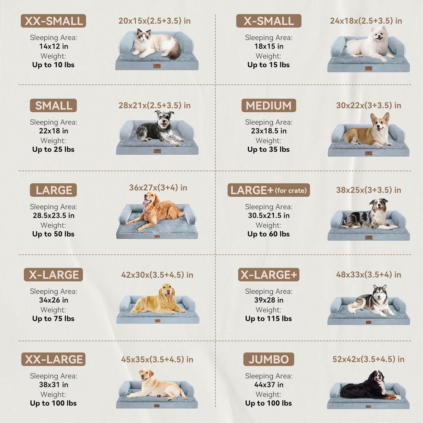 Large Dog Bed Orthopedic Washable - Beds Bolster - Medium XL Xlarge Big Dogs - Memory Foam Couch Sofa - Waterproof with Removable Cover