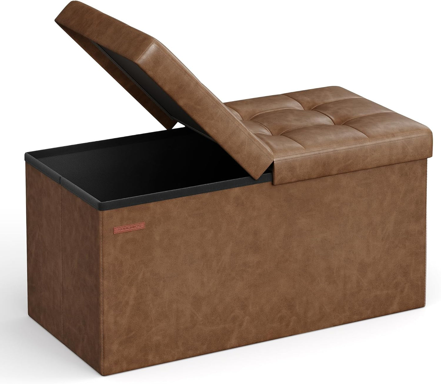 MAZIE Collection - 43 Inches Storage Ottoman Bench with Flipping Lid, Storage Chest with Iron Frame Support, Load 660 Lb, for Living Room, Bedroom, Synthetic Leather, Black ULSF75BK