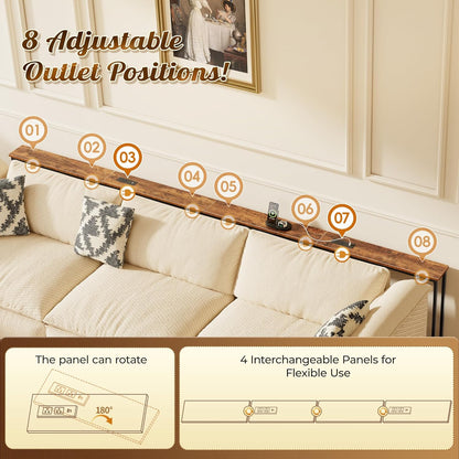 118 Inch Sofa Table with Power Outlets and USB-C Ports, 5.9 Inch Narrow Entryway Table, behind Couch Table with Storage, Extra-Long Console Table, Living Room, Rusitc Brown