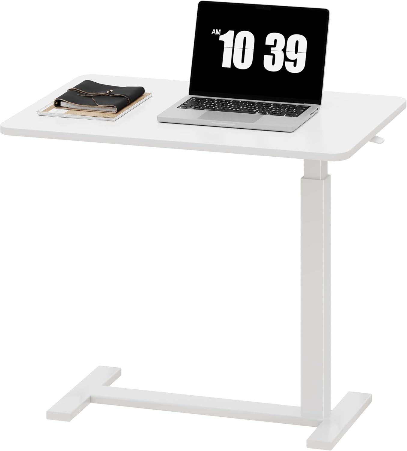 Overbed Bedside Table with Wheels, Adjustable Hospital & Home Use Bed Rolling Laptop Table, Mobile Standing Desk, White