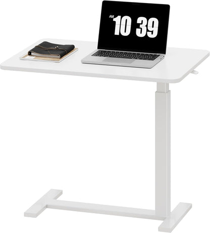 Overbed Bedside Table with Wheels, Adjustable Hospital & Home Use Bed Rolling Laptop Table, Mobile Standing Desk, White