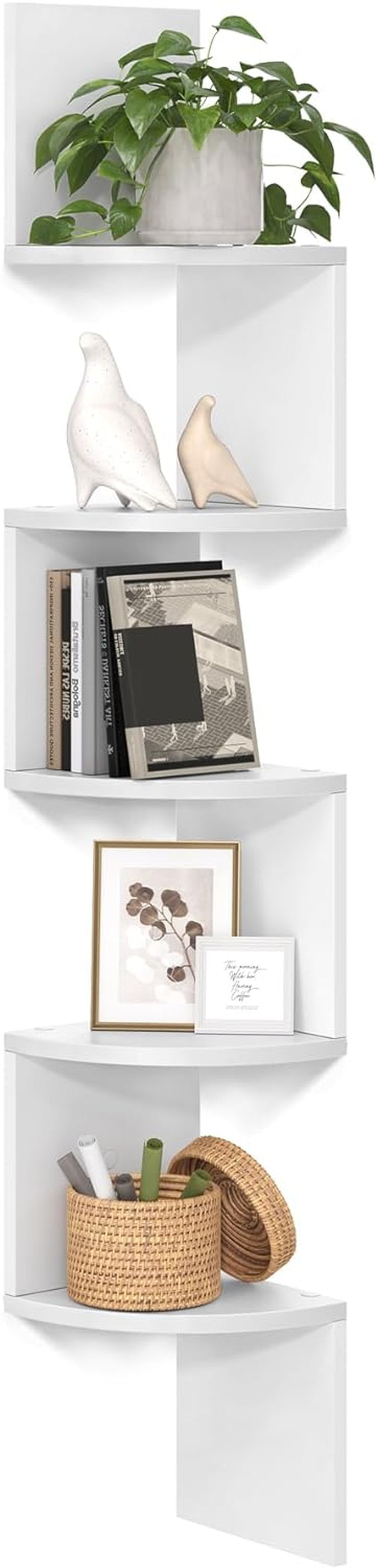 Corner Shelf Wall Mount, 5-Tier Floating Corner Bookshelf, Plant Shelf for Bedroom, Living Room, Bathroom, Home Office, Cloud White