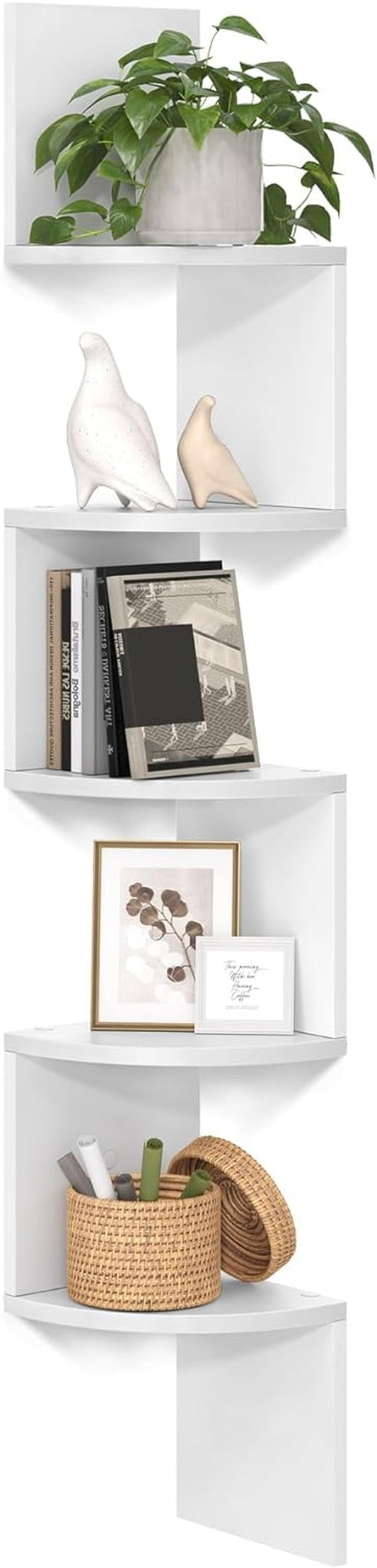 Corner Shelf Wall Mount, 5-Tier Floating Corner Bookshelf, Plant Shelf for Bedroom, Living Room, Bathroom, Home Office, Cloud White