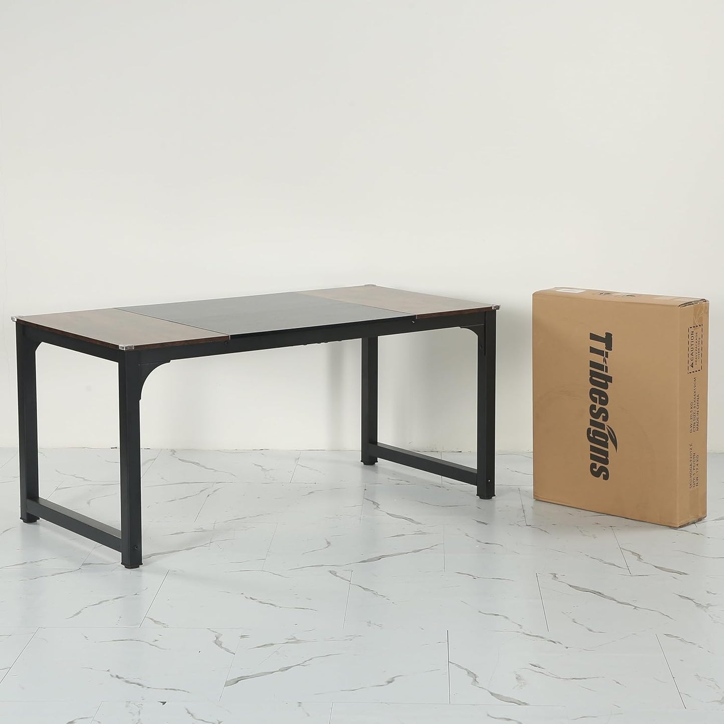 Modern Computer Desk, 63 X 31.5 Inch Large Office Desk Computer Table Study Writing Desk Workstation for Home Office, Vintage Black Metal Frame
