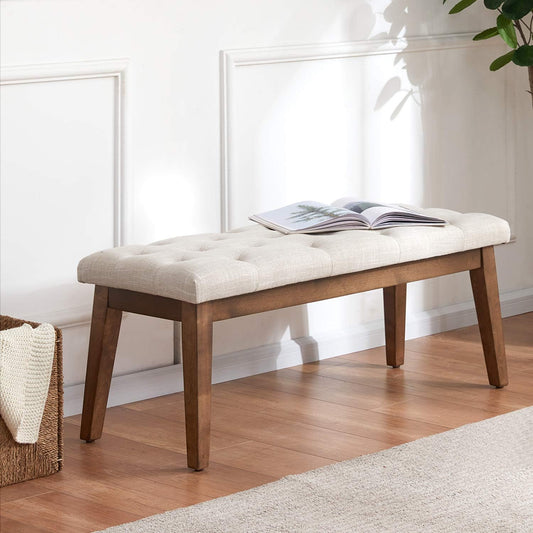Bedroom Bench for End of Bed, Upholstered Dining Seat for Kitchen, Button-Tufted Ottoman Bench for Entryway and Living Room, Beige