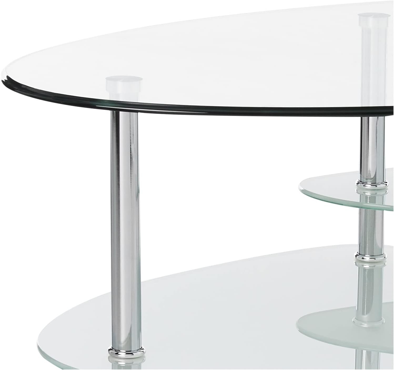 Modern Oval Glass Coffee Table Living Room Accent Ottoman Storage Shelf, 37 Inch, Glass