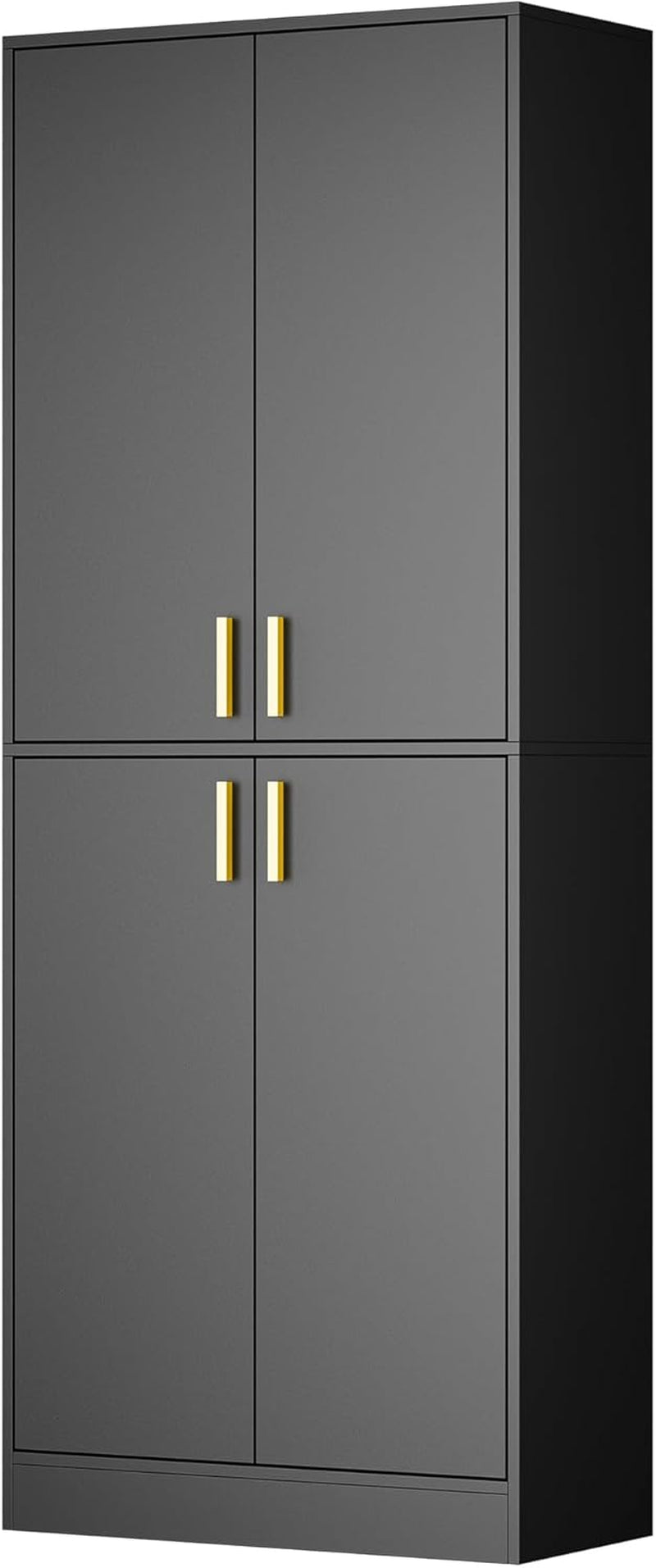 Kitchen Pantry Cabinet, 71" Tall Wood Storage Cabinet with Doors and Shelves 4 Doors Freestanding Cupboard for Dining Room Living Room Bathroom Furniture, Black | Wood Storage Cabinet, 4 Doors, Utility Hutch, for Dining Room