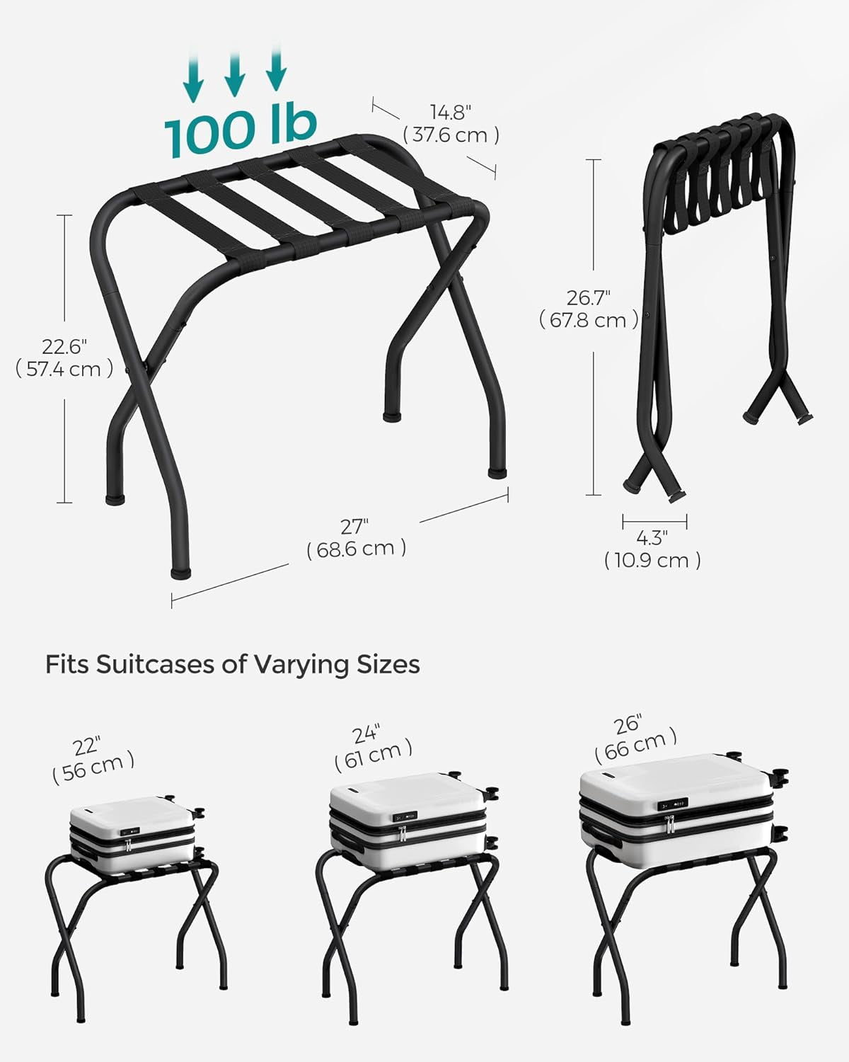 Luggage Rack, Pack of 2, Luggage Racks for Guest Room, Suitcase Stand, Steel Frame, Foldable, for Bedroom, Black URLR64B-2