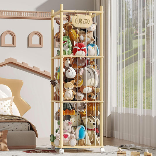 Stuffed Animal Storage & Organizer with Wheels, 225QT Oversize Zoo Toy Holder with Hammock Baby Hanging Storage Net, Giant Plush Toy Organizer for Toddler Rooms,Playroom16.5"L*16.5W*53"H(3Layer)