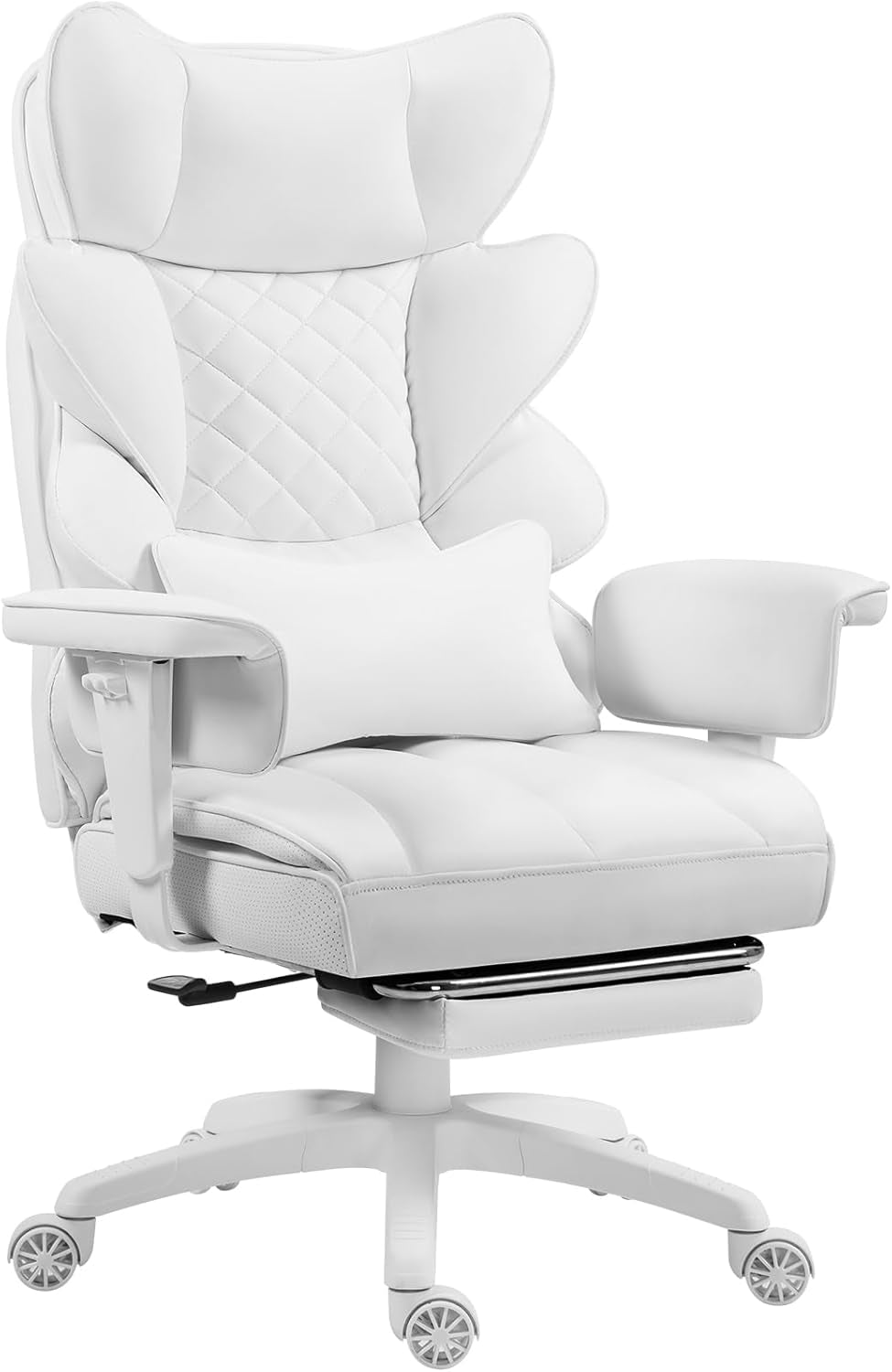 Big and Tall Office Chair with Pocket Spring Cushion,High Back Computer Gaming Chairs with Adjustable Armrests and Lumbar Support,Executive Desk Chairs with Footrest(Pu Leather,White)