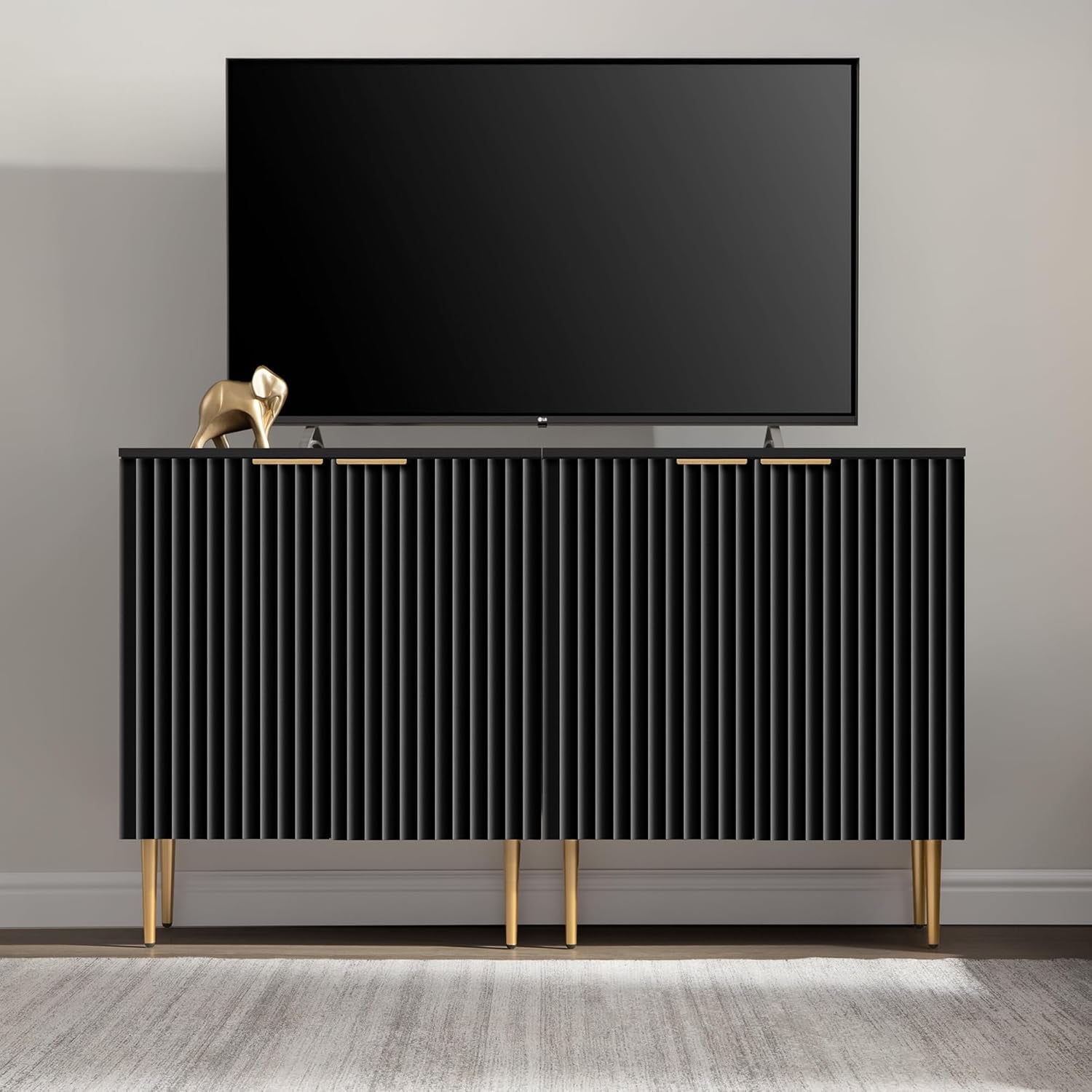 57" Modern Sideboard Buffet Cabinet - Elegant Storage Credenza with 4 Doors & Adjustable Shelf, Space-Saving Console Coffee Bar Table for Entryway, Kitchen, Living Room or Hallway