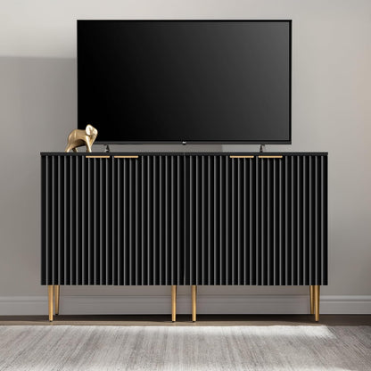 Modern Entryway Sideboard - Credenza Buffet Cabinet Storage with 2 Doors & Adjustable Shelves, Accent Console Coffee Bar Table for Kitchen Living Room Hallway, Black