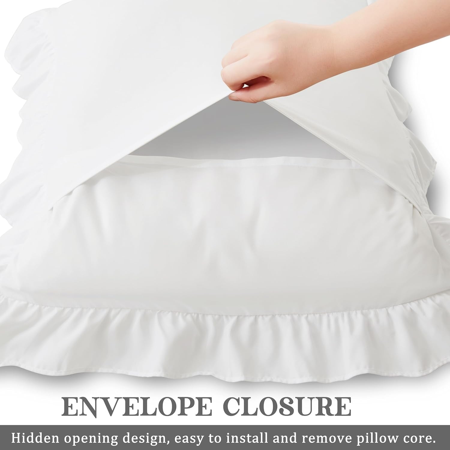 Ruffle Pillow Cases King Size Set of 2, Ruffled Pillow Covers with Envelope Closure, Wrinkle Resistant Pillowcases 20" X 36", Ruffled Pillow Shams, White