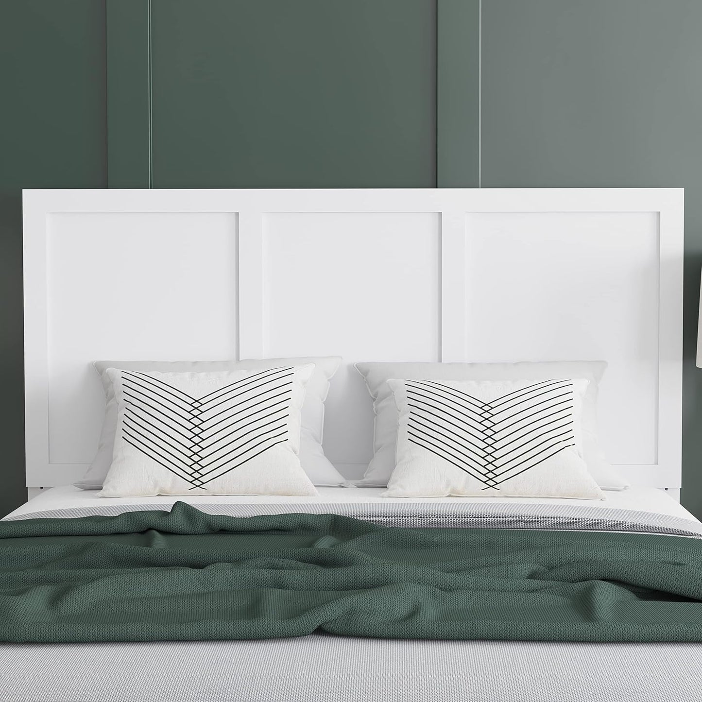 Omar Full Size Wooden Headboard Only, Three Panel Headboard in White