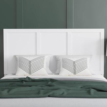 Omar Full Size Wooden Headboard Only, Three Panel Headboard in White