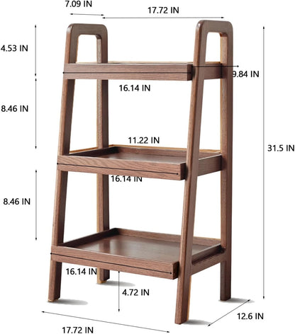 100% Solid Wood 3-Tiers Ladder Shelf, Small Bookcase, Ladder Bookshelf, End/Side Table for Living Room, Display Storage Open Shelf for Bedroom Kitchen Bathroom (Walnut Color)