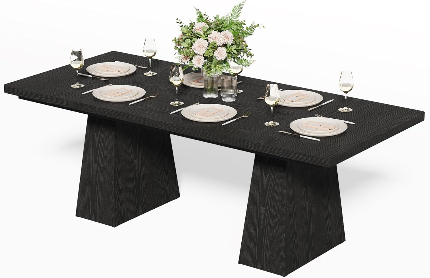 Dining Table for 4-6 People, Wooden Table, Rectangle Furniture with Heavy Duty Legs, Modern Kitchen Table for Home, Dining Room, Black