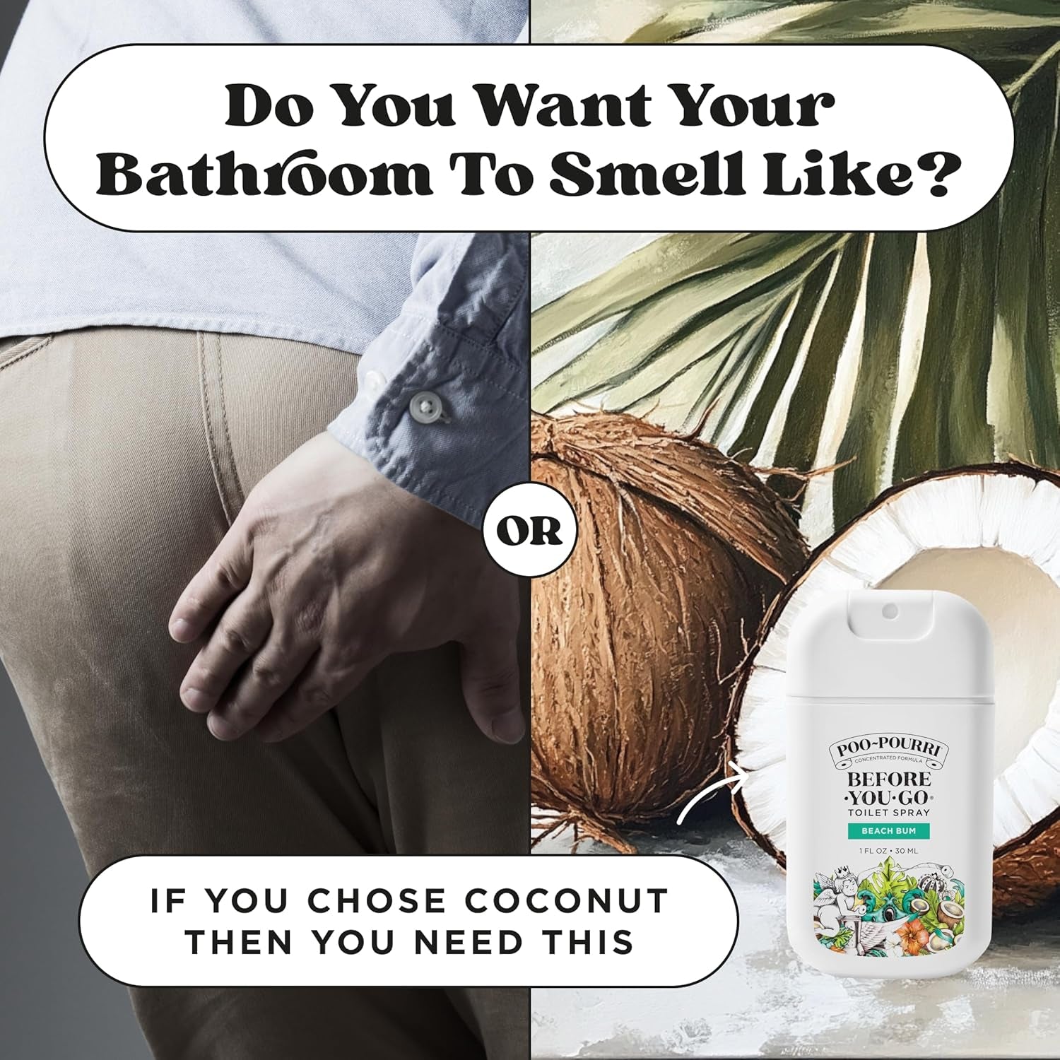Before-You-Go Pocket Toilet Spray, Travel Essentials, Beach Bum, 1 Fl Oz, up to 50 Uses, On-The-Go Bathroom Odor Deodorizer with Essential Oils, TSA Approved Size, Coconut Orchid Scent