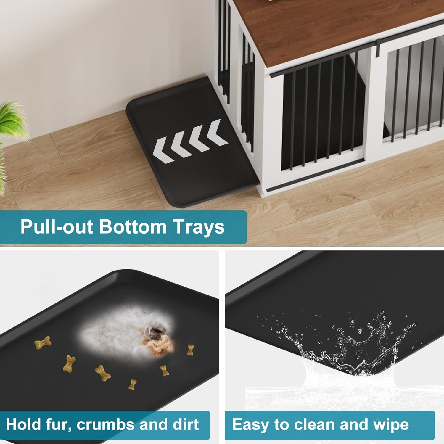 71'' Dog Crate Furniture for 2 Dogs, Wooden Double Dog Crate Large Breed with Cushion, XXL Indoor Dog Kennel Tv Stand End Table with Divider for Large Medium Dogs