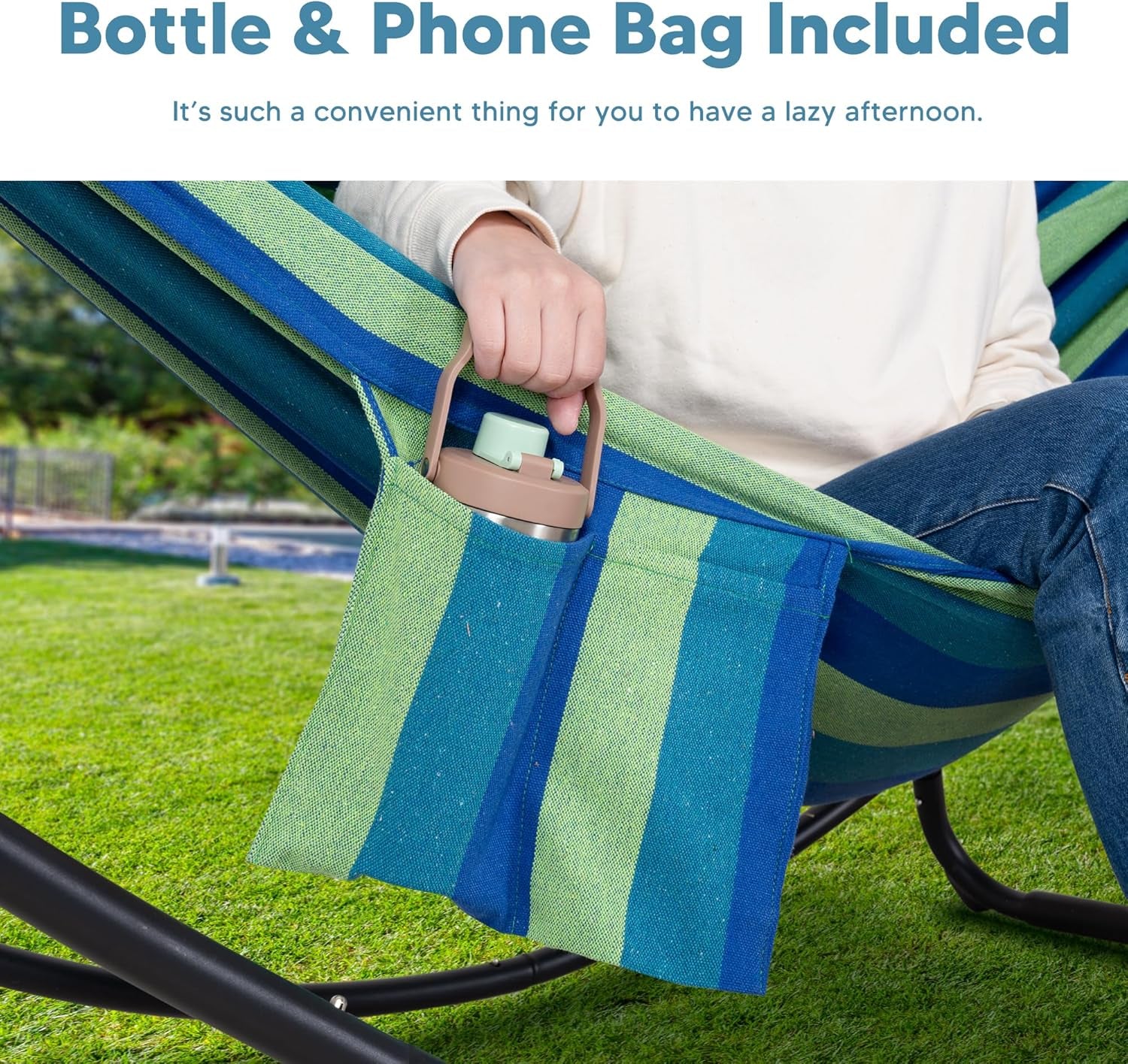 Hammocks Standing Patio Hammock, Portable Hammock with Stand Foldable, Patent Pending, Blue Green