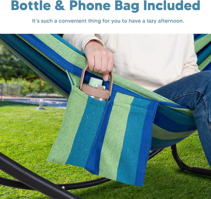 Hammocks Standing Patio Hammock, Portable Hammock with Stand Foldable, Patent Pending, Blue Green