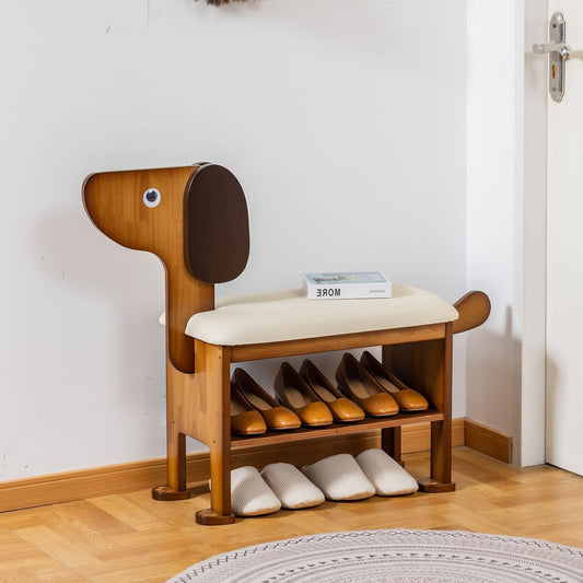 Shoe Bench – 2-Tier Wooden Entryway Organizer Cute Dog-Shaped with Pet-Inspired Design, 23.6 Inchs Hallway & Living Room Bench