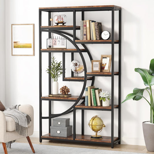 Bookshelf, Industrial 5 Tier Etagere Bookcase, Freestanding Tall Bookshelves Display Shelf Storage Organizer with 9-Open Storage Shelf for Living Room, Bedroom