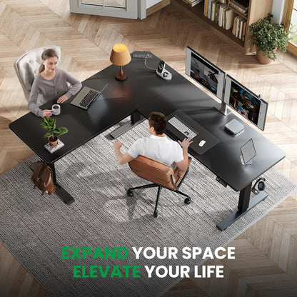L-Shaped Standing Desk - 63 X 55 Inch Adjustable Corner Standing Desk with Charging Station - L Shape Sit Stand Table with Memory Controller, Splice Board for Home Office