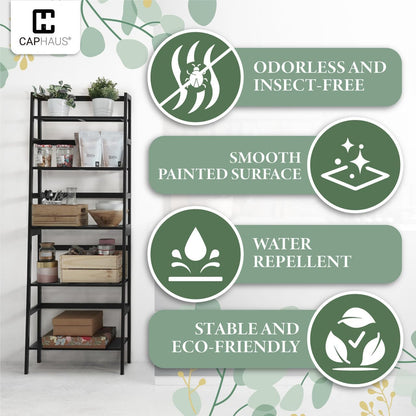 Bookshelf, 5-Tier Ladder Shelf, Floor Bookcase with Bamboo Frame,Freestanding Storage Shelves Corner Shelf, for Living Room,Home Office,Bedroom,Kitchen,Bathroom,Plant Stand,White