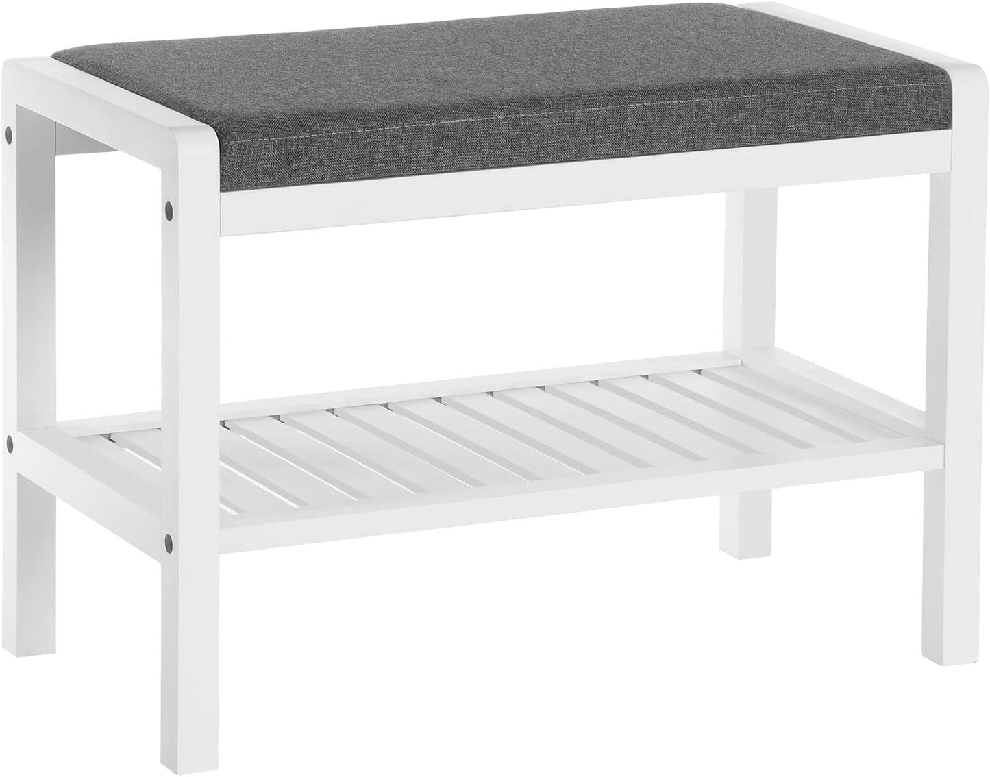 Shoe Rack Bench with Cushion Upholstered Padded Seat, Storage Shelf, Shoe Organizer, Holds up to 350 Lb, Ideal for Entryway Bedroom Living Room Hallway Garage Mud Room Gray and White ULBS65WN