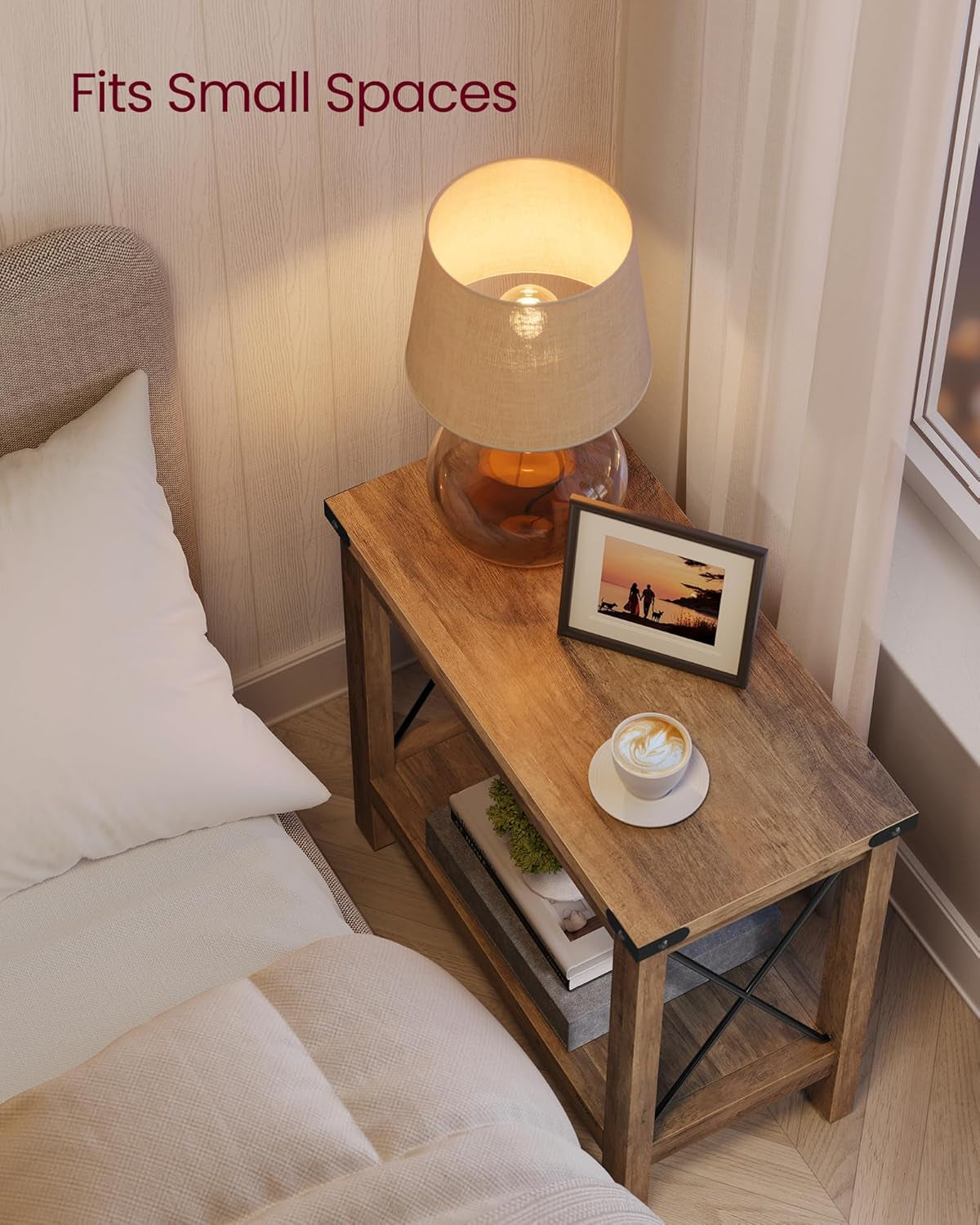2-Tier End Table, Side Table with Bottom Shelf, Nightstand for Small Spaces, for Living Room, Bedroom, Farmhouse Style, Honey Brown ULET235K41