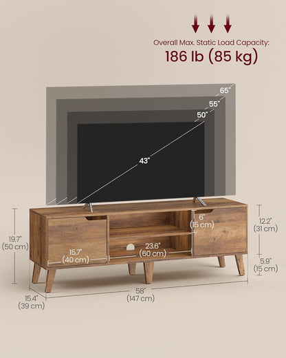 TV Stand for 65-Inch Tvs, Entertainment Center with Adjustable Shelf, 58-Inch Long Media Console Table, Transitional Style, for Living Room, Bedroom, Honey Brown ULTV556K01