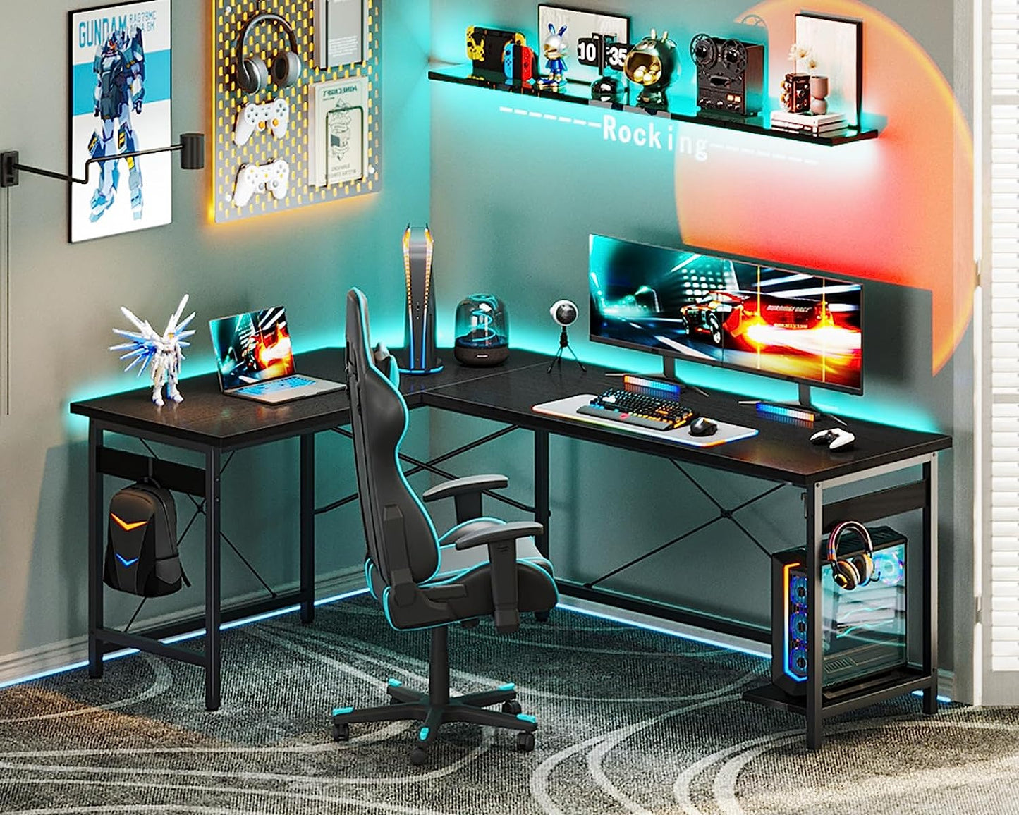 66" L Shaped Gaming Desk, Corner Computer Desk, Sturdy Home Office Computer Table, Writing Desk, Larger Gaming Desk Workstation, Black