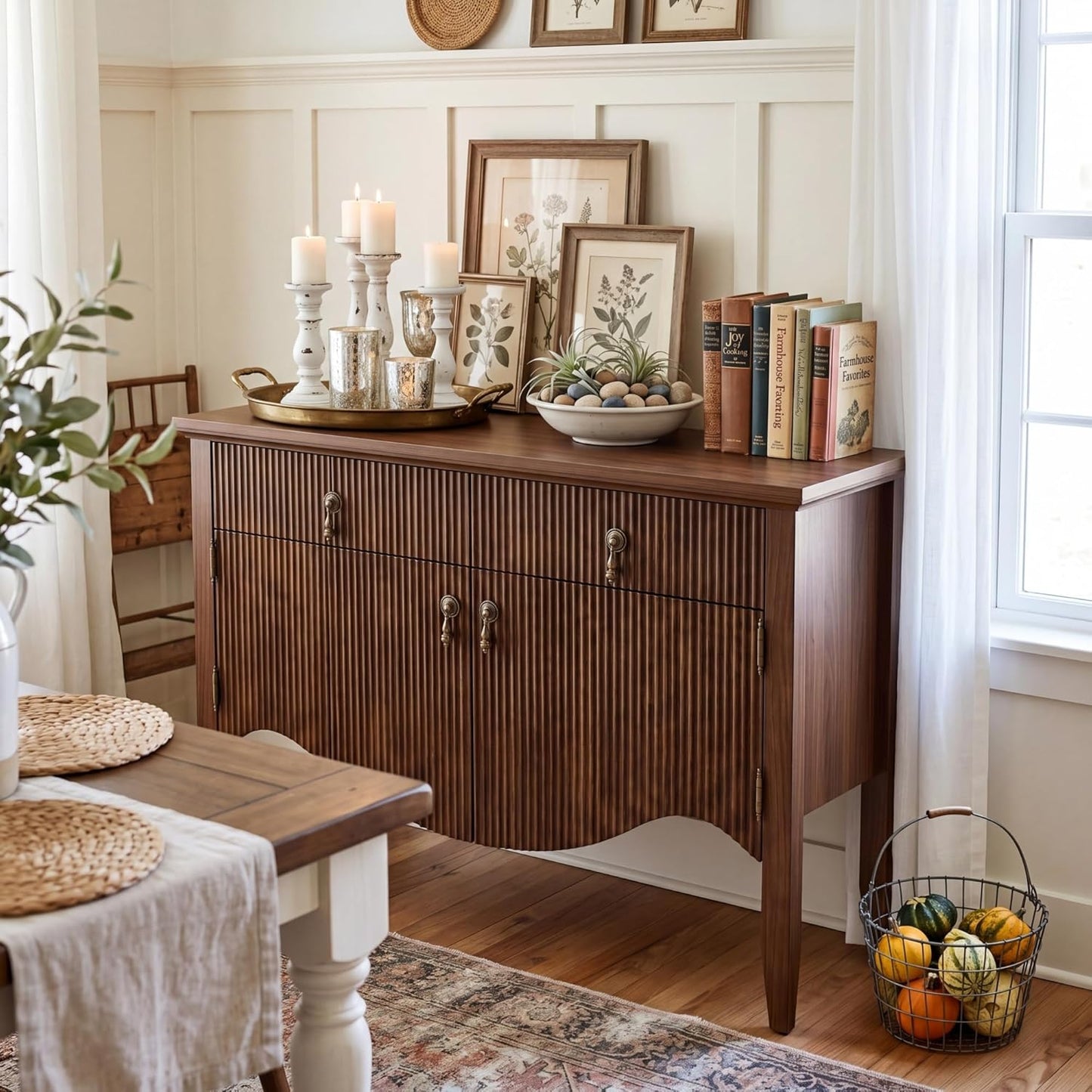 40" Retro Buffet Cabinet with Storage, Fluted Sideboard Credenza with Drawer, Accent Bar Cabinet for Living Room Furniture, Coffee Bar or Entryway, Dining Room, Walnut