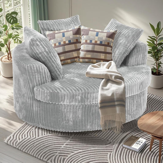 59" Oversized Chaise Lounge Chair Indoor, round Corduroy Chaise Lounge Sofa Bed with Throw Pillows and Backrest, Plush Sleeper Chair Bed for Living Room Bedroom,No Assembly Required