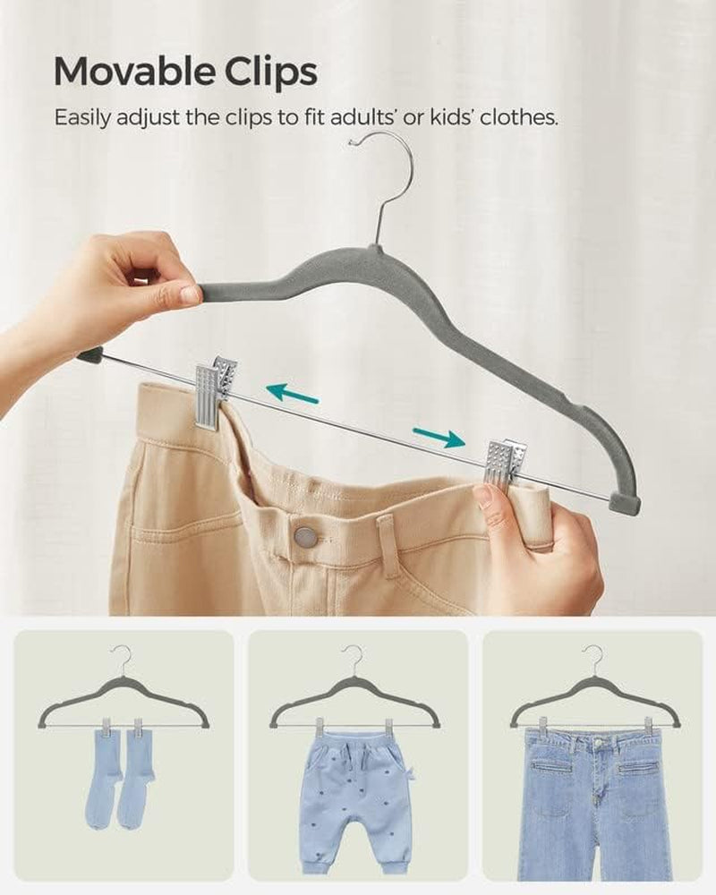 Coat Hangers and Pants Hangers Bundle, Set of 50 Velvet Hangers, Set of 30 Velvet Hangers with Adjustable Clips, Black and Gary UCRF029B05 and UCRF12V30