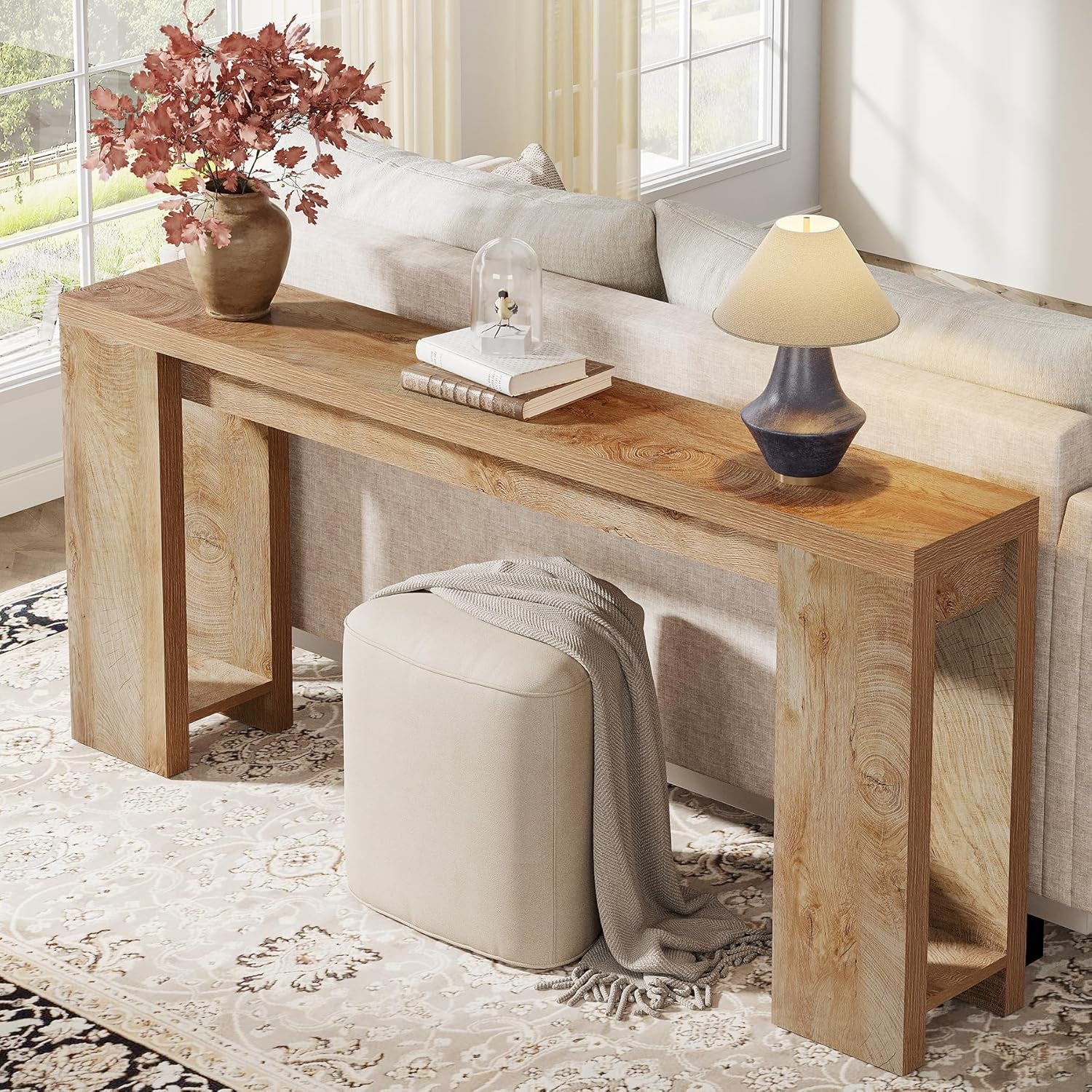 70.9-Inch Extra Long Console Table, Farmhouse Wood Sofa Table behind Couch, Narrow Entryway Accent Table for Living Room, Hallway, Entrance, Foyer, Light Oak Brown