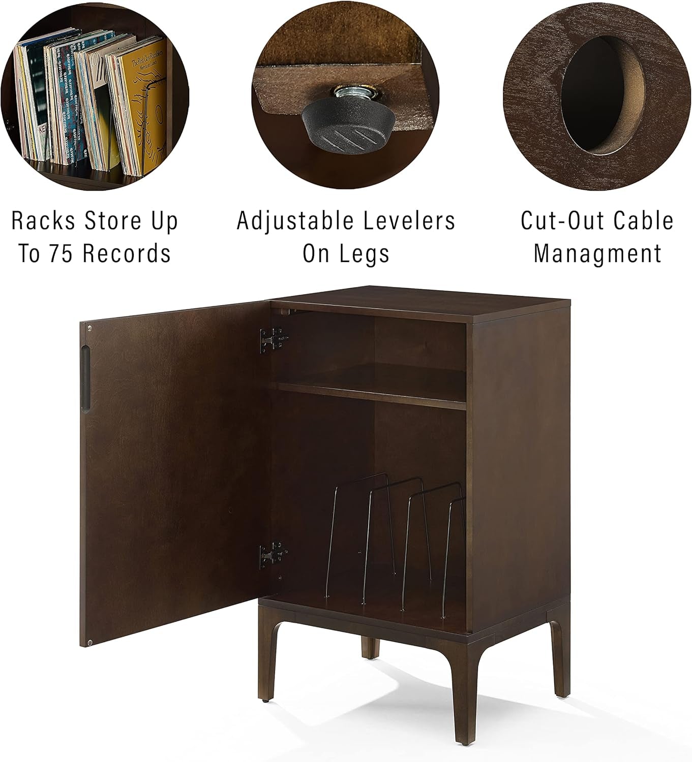 Asher Record Player Stand with Storage for Vinyl Records, Dark Brown