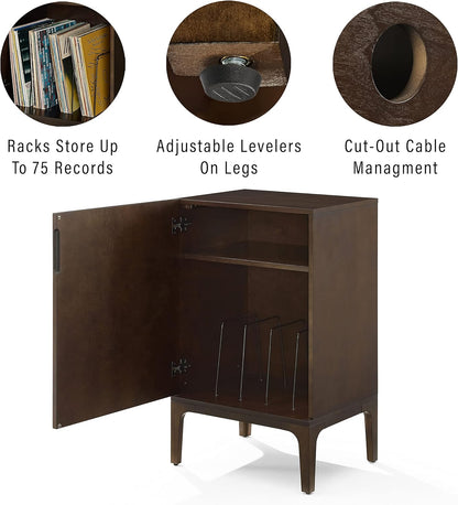 Asher Record Player Stand with Storage for Vinyl Records, Dark Brown