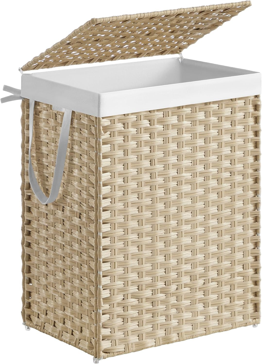 Laundry Hamper with Lid, 23.8 Gallon (90L) Synthetic Rattan Clothes Laundry Basket with Lid and Handles, Foldable, Removable Liner, Summer Sand ULCB051LZ01