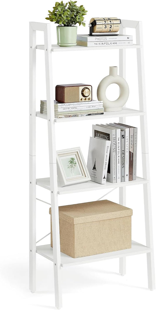 Ladder Shelf, 4-Tier Bookshelf, Storage Rack, Bookcase with Steel Frame, for Living Room, Home Office, Kitchen, Bedroom, Industrial Style, Maple White and Pearl White ULLS044W44
