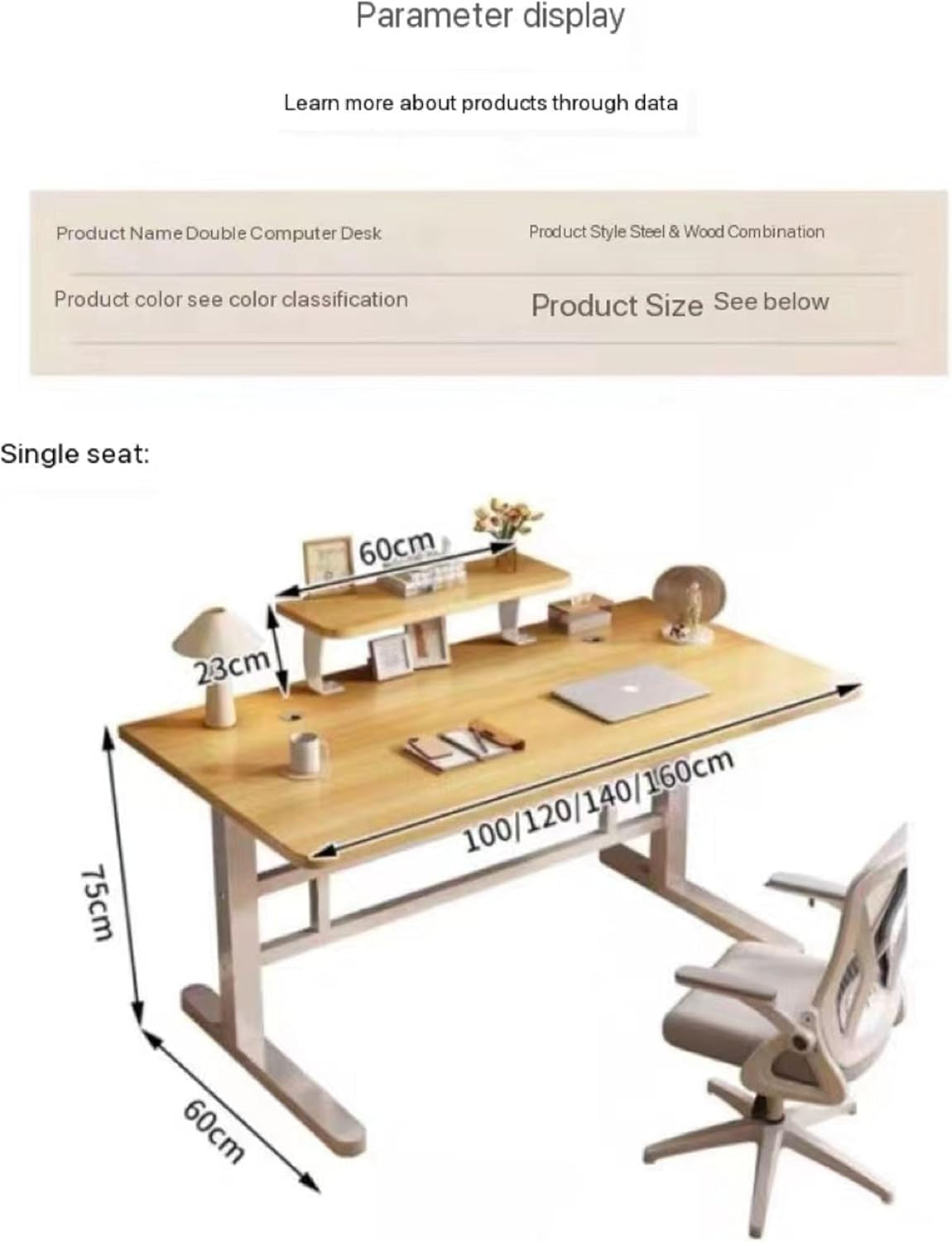 Computer Desk Single Gaming Table Home Study Desk Workbench Desk with Bookshelf