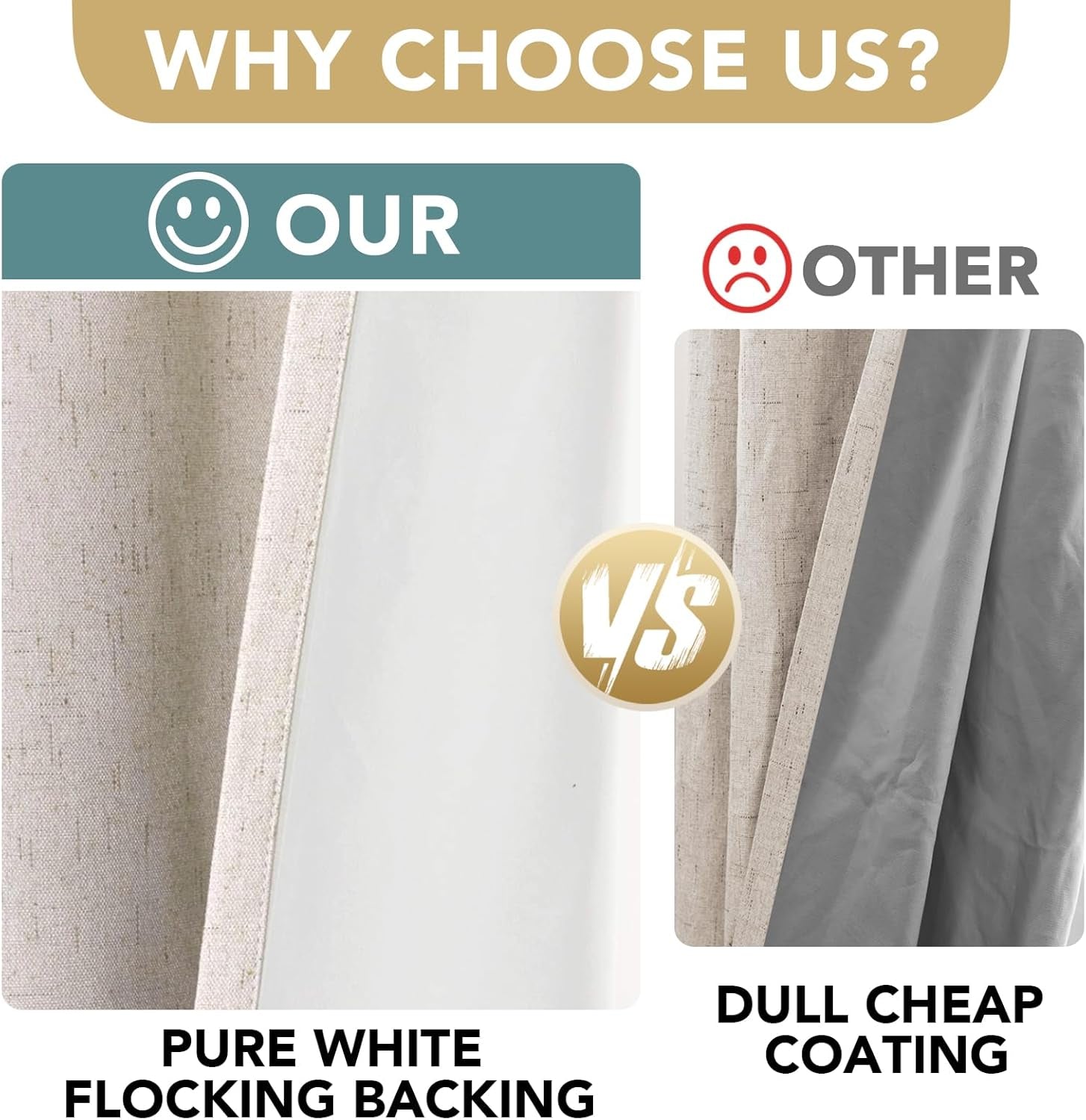 Linen 100% Blackout Curtains for Bedroom Full Light Blocking Curtains, Textured Window Curtain for Living Room 84 Inch Grommet, Energy Efficient Curtains White Liner(2 Panels, Natural)