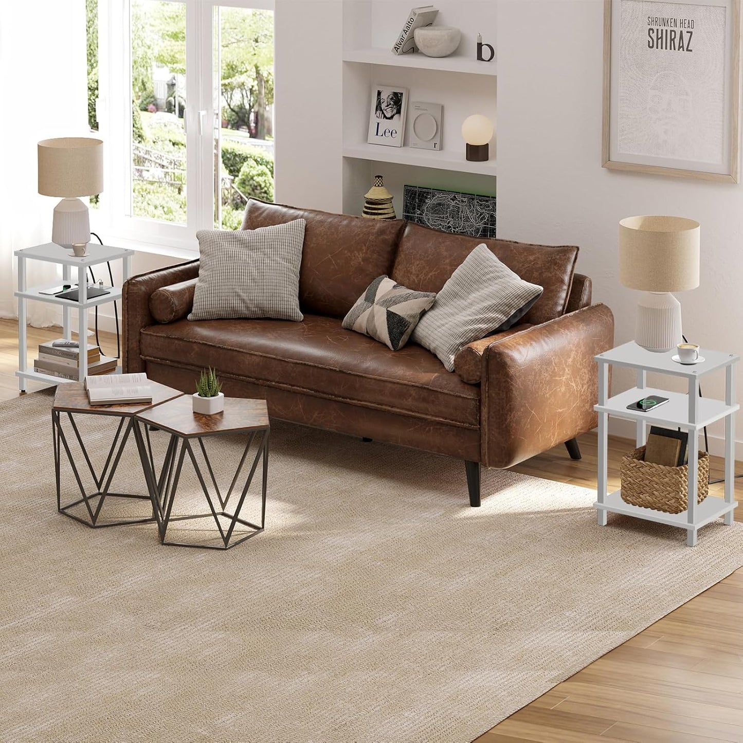 Set of 2 End Table, Side Table, Nightstand, 3-Tier Storage Shelf, Couch Table for Small Space TB01BW0492