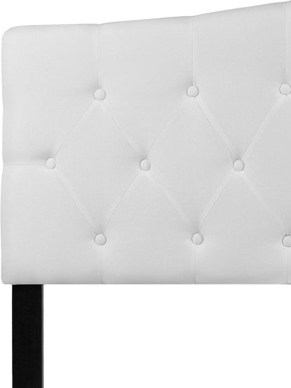 Tufted Upholstered Queen Size Headboard in White Fabric