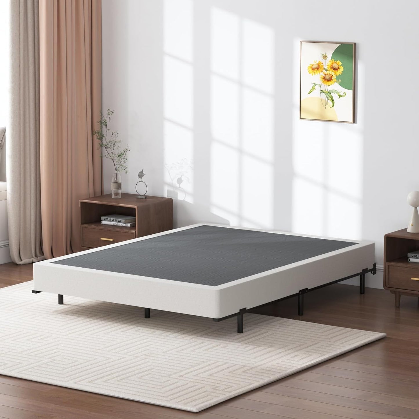 Queen Box Spring 7 Inch Low Profile Box Spring Queen Size Bed Base, 3000 Lbs Black Heavy Duty Metal Mattress Foundation with Easy Clean Fabric Cover,Easy Assembly