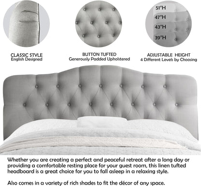 Givanna Adjustable Heigh Headboard with Linen Upholstery and Button Tufting for Bedroom,Queen,Dove Gray
