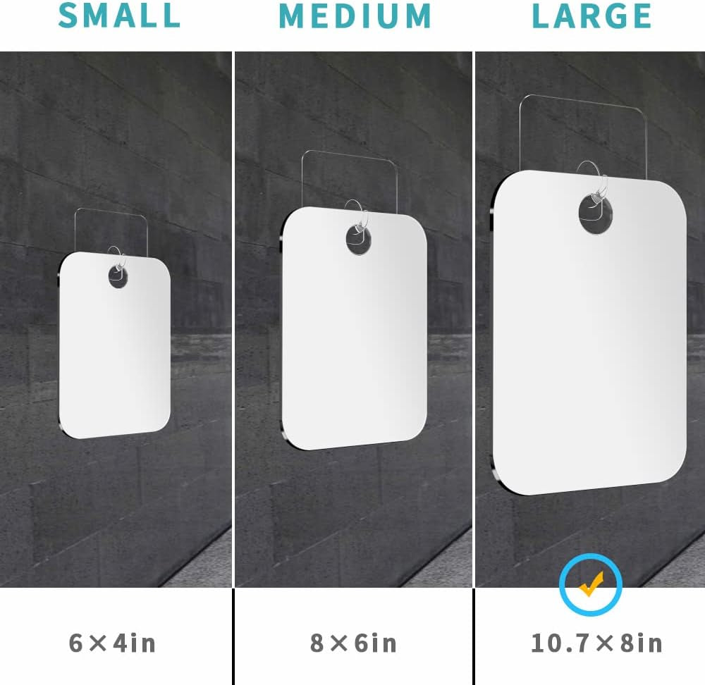 Shatterproof Shower Mirror Fogless for Shaving(2 Pack,Larger 10.7X8 Inch) 43% than Original,Unbreakable Deluxe Plexiglass Makeup Mirror,Largest Bathroom Wall Hanging,Portable Handheld Camping,Silver