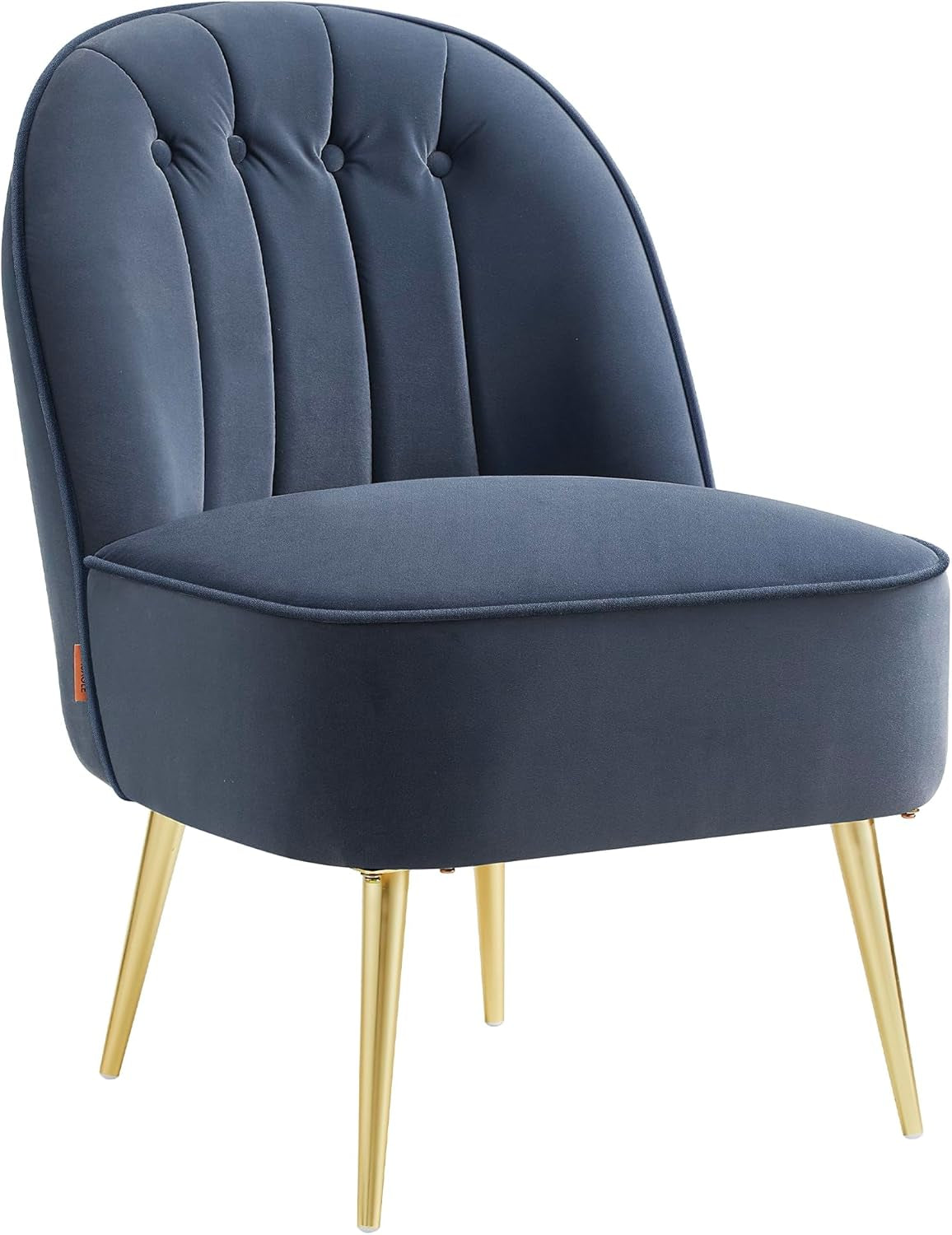 Accent Chair, Velvet Vanity Chair with Metal Legs, Shell-Shaped Back, Wide Seat, Luxury Style, Comfy Chair for Living Room, Bedroom, Makeup Room, Office, Charcoal Blue ULAC017Q01