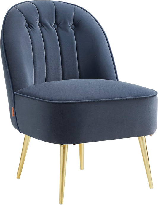 Accent Chair, Velvet Vanity Chair with Metal Legs, Shell-Shaped Back, Wide Seat, Luxury Style, Comfy Chair for Living Room, Bedroom, Makeup Room, Office, Charcoal Blue ULAC017Q01